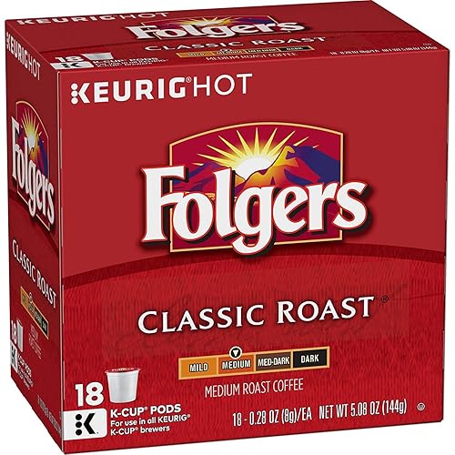 Folgers Classic Roast Coffee, Medium Roast Coffee, K Cup Pods for