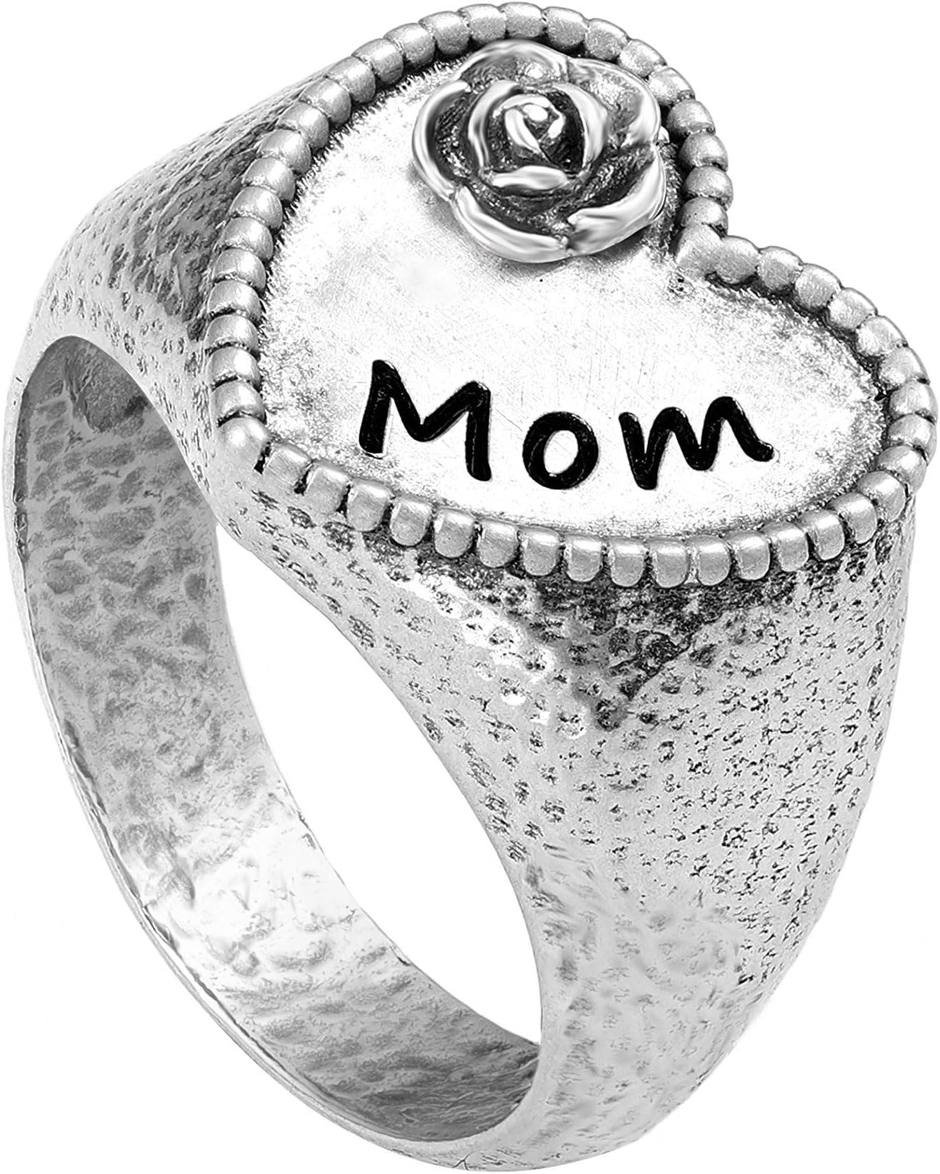 Paz Creations 925 Sterling Silver MOM Heart Shaped Signet Ring