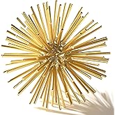 MOCOME Gold Sphere Decor, Metal Gold Starburst Tabletop Sculpture Decor, Modern Metal Starburst Centerpiece, Spike Ball Decor