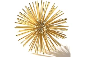 MOCOME Gold Sphere Decor, Metal Gold Starburst Tabletop Sculpture Decor, Modern Metal Starburst Centerpiece, Spike Ball Decoration for Home Decor