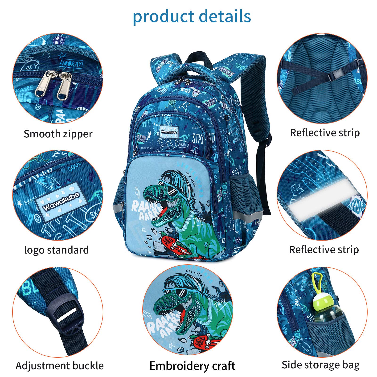 Wawakube 3Pcs Boys Dinosaur Backpack Set with Lunch Box Pencil Case, School Book Bag for Kids Elementary Preschool…