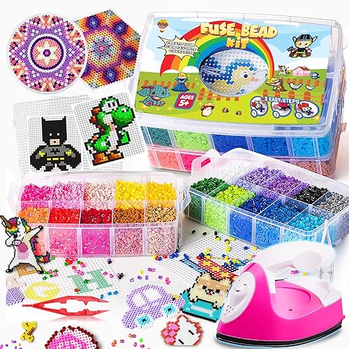 GoodyKing Bead Art Set for Kids With Pegboard, Aqua Beads and Iron for  Fuse Bead Crafts in Oman Whizz Fuse Perler Beads