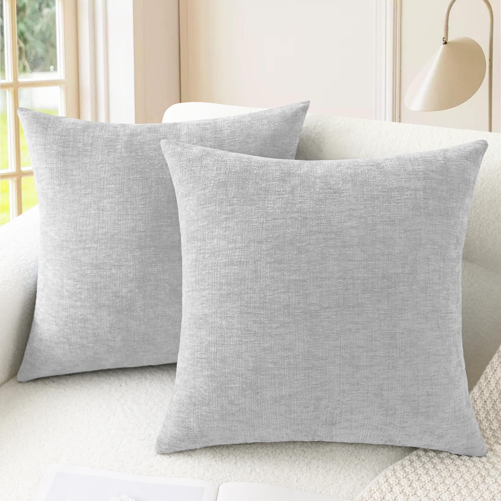 Photo 1 of CaliTime Throw Pillow Covers Decorative 16 X 16 Inches Pack of 2 Cozy Chenille Cushion Cases for Couch Sofa Bed Living Room Home Moonbeam Gray