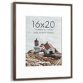 Dreamland 16x20 Picture Frame for Wall, Solid Walnut Wood 16 x 20 Frames for Home Decor, 16 by 20 Frame with Real Glass, 16x20 Picture Frame Matted to 11x14