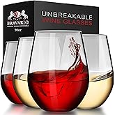 Bravario Unbreakable Stemless Plastic Wine Glasses | Reusable | Shatterproof 100% Tritan Plastic | Dishwasher-Safe | BPA-free | Awesome for Indoor & Outdoor | 20 oz, Set of 4