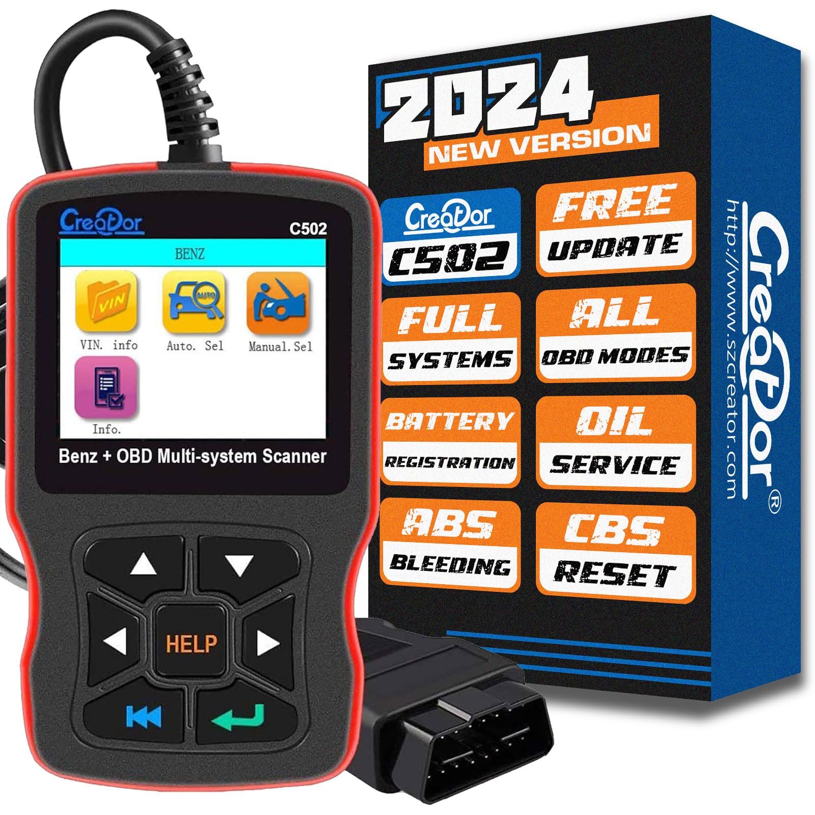 Creator C502 OBD2 Diagnostic Scanner for Mercedes-Benz Check Engine Light EPB ABS SRS Multi-System Diagnostic Tool Code Reader OBD-II Communication Modes 1-10
