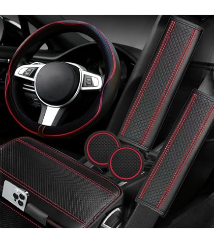 Amazon.com: 30 Pcs Car Accessories Set Red and Black PU Leather