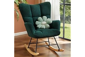 DUMOS Nursery Rocking Chair, Teddy Upholstered Glider Rocker with High Backrest, Modern Rocking Accent Chairs Reading Chair Glider Chair for Nursery, Living Room, Bedroom, Green