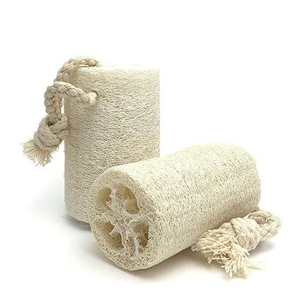NATURANALI Loofah Natural for Bath Soft Fibre Pack of 2 with Rope