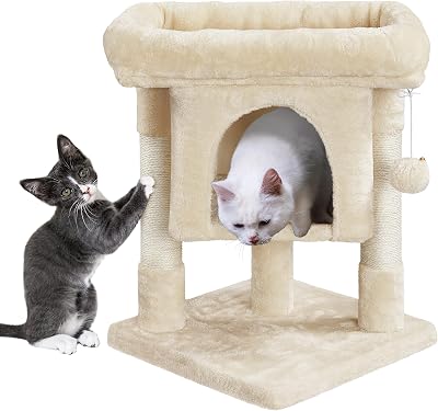 Yaheetech Cat Tree Tower for Kitten Cats Beige with Top Perch Condo