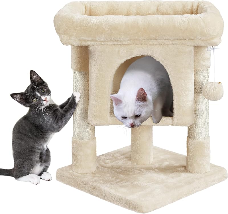 Yaheetech Cat Tree Tower for Kitten Cats Beige with Top Perch Condo
