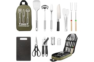 NINEIGH Camping Cooking Utensils Set, Stainless Steel Grill Tools, Camping BBQ Cookware Gear and Equipment for Travel Tenting RV Van Picnic Portable Kitchen Essentials Accessories