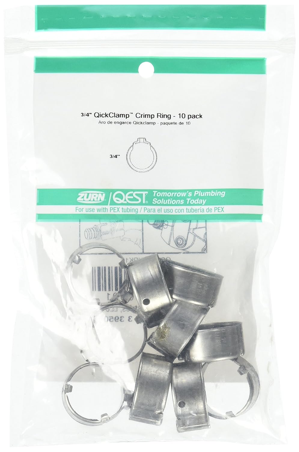 Zurn Pex QCLP4XNPK10 3/4Inch QickClamp Crimp Rings Pipe Fittings