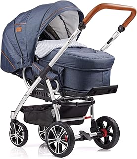 Gesslein Kombi-Kinderwagen F4 Air+ | Gestell: silber eloxiert | Lederschiebegriff: cognac | inkl. C2-Compact Tragetasche | Design: 063063
