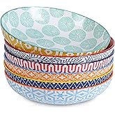 Selamica Porcelain 26 Ounce Pasta Bowls Set of 6, 8 inch Wide and Shallow Salad Bowls, Serving Bowls, Microwave & Dishwasher Safe, Sturdy & Stackable, Variety of Colors