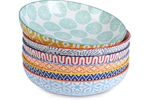 Selamica Porcelain 26 Ounce Pasta Bowls Set of 6, 8 inch Wide and Shallow Salad Bowls, Serving Bowls, Microwave & Dishwasher 