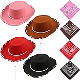 SGBETTER 4 Pack Kids Cowboy Hat with 4 pack Bandana Felt Cowboy Hat for Boys Grils Western Theme Birthday Party Costume
