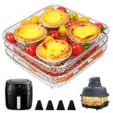 BYKITCHEN 7 Inch Air Fryer Rack Fit for Ninja Crispi/Ninja Pro 5QT/ Cosori 5QT/ Chefman 5-6QT Airfryer &More, Air Fryer Accessories, 3pcs Stackable Stainless Steel Airfryer Basket with Silicon Feet