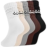 Glitopper 5 Pair Scrunch Crew Socks for Women Retro Cute Boot Socks Brown Smile Face Sock Cotton Chunky Sock for Workout Hospital