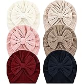 Cinaci 6 Pack Soft Turban Hats with Bow Donut Nursery Hospital Caps Beanies Bonnets for Baby Girls Newborns Infants Toddlers