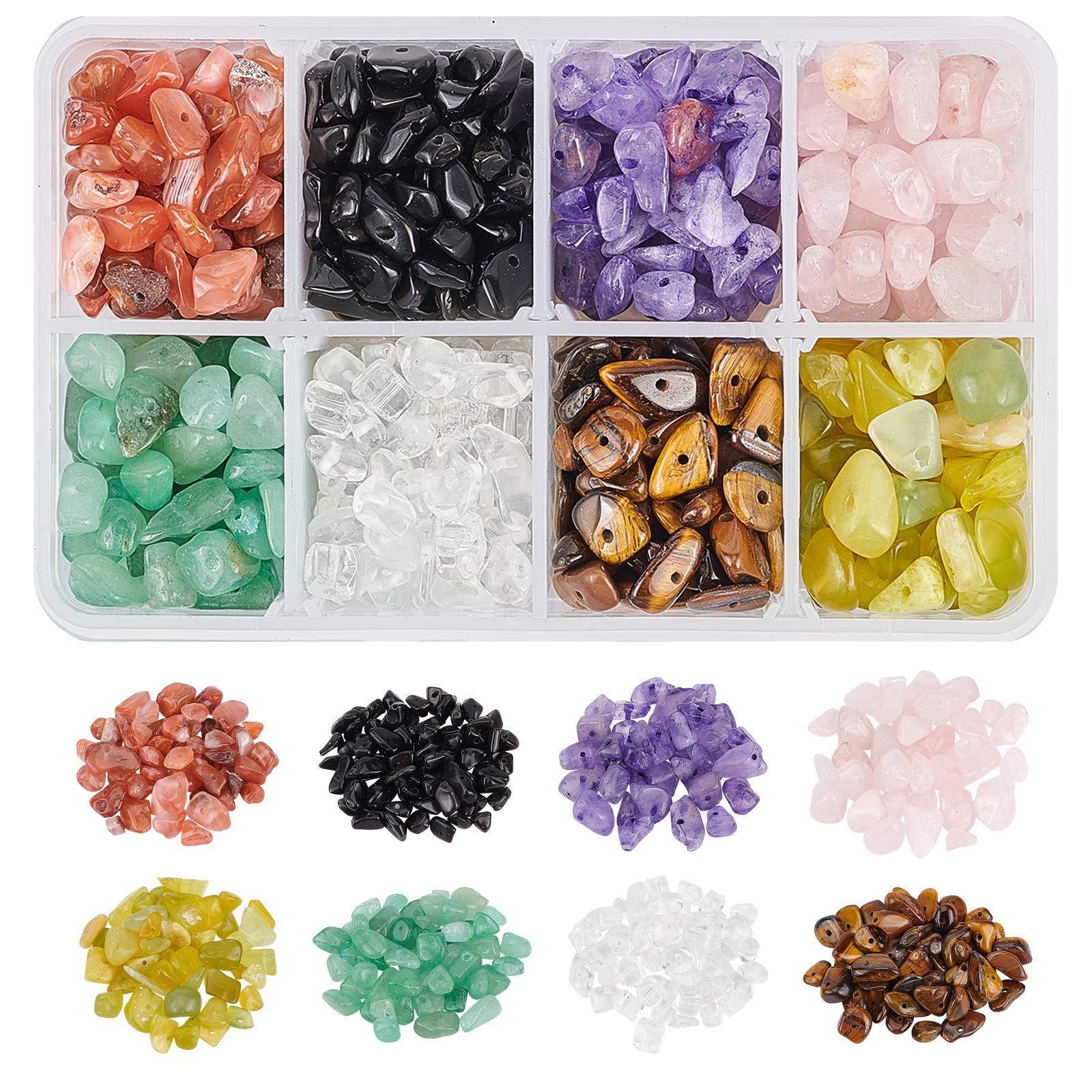 NBEADS 1 Box Gemstone Chips Beads, 8 Stones Natural Irregular Shaped Nugget Loose Beads Stone for Jewelry Making, 5-8mm