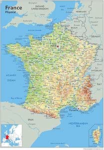 Pared Mapa de Francia – Turismo Y Planificación De La Ruta – Física