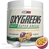 EHP Labs OxyGreens Super Greens Powder with Spirulina & Chlorella, Prebiotic Fiber, Probiotics & Digestive Enzymes – Antioxidant Green Superfood Supplement - 15 Servings (Passionfruit)