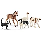 Schleich Farm World Realistic Animal Figurines - 5pc Kids Educational Barn Toys with Realistic Horse, Cow, Cat, Dog, and Goos