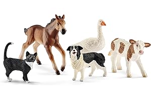Schleich Farm World - 5PC Realistic Farm Animal Figurines for Boys and Girls - Realistic Barn Animal Playset with Cow, Cat, Dog, Goose and Horse - Barnyard Figures for Toddlers - Kids Ages 3+ | 45784