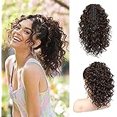 SEIKEA Ponytail Extension, 14" Claw Clip Ponytail Extension Wavy Curly Jaw Clip in Ponytail Hair Extensions Fluffy Natural Soft Fake Pony Tails Synthetic Hairpiece Dark Chocolate Brown