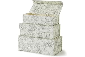 Soul & Lane Decorative Storage Boxes with Lids, Set of 3 Cardboard Boxes for Home Décor and Documents, Memory Organizers for Keepsakes with Magnetic Closure, Photo Storage, Elegant Floral