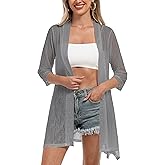 iClosam Women 3/4 Sleeve Cardigan Sweater Casual Sheer Open Front Kimono Cardigans Summer Trendy Beach Cover Ups