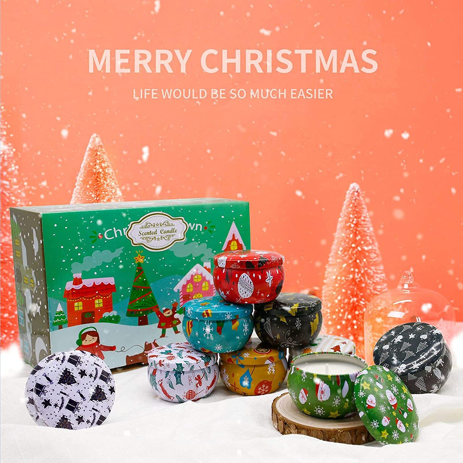 KINMRIS 12 Pack Christmas Scented Candles Gift Set, Natural Soy Wax Xmas Aromatherapy Scented Candles for Women and Men