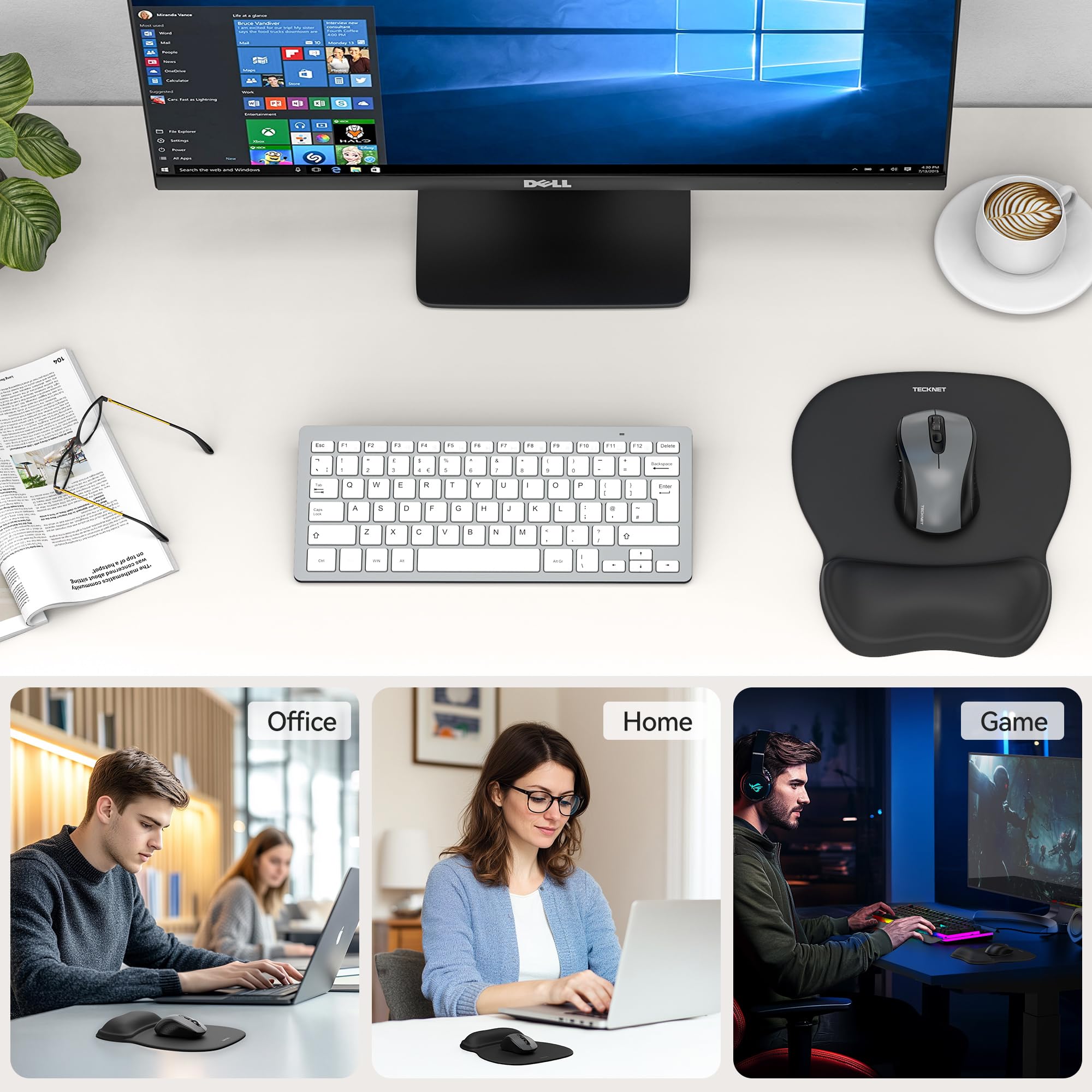 TECKNET Mauspad mit Gelkissen, Ergonomisches Mousepad mit Handauflage, Glatter Handgelenkstütze zur Schmerzlinderung, rutschfeste PU-Basis, Komfort Mauspad für Büro Home und Gaming 7
