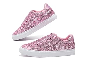 Jeekopeg Glitter Sparkly Fashion Sneakers Shoes Shiny Casual Shoes Bling Sequin Concert Low Cut Lace up Shoes