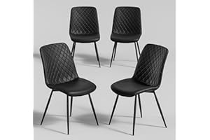 MECHYIN Dining Chairs Set of 4, Black Dining Room Chairs of Upholstery Leather, Mid Century Modern Kitchen Chairs with Stainl