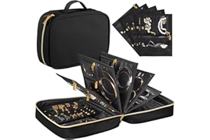 Vutlue Travel Jewelry Case Organizer for Women, Jewelry Storage Book with Small Pouch, Travel Jewelry Bag Case for Traveling Necklace, Earrings, Rings, Bracelet Organizer (Black)