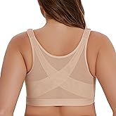 MELENECA Women's Front Closure Wirefree Post Surgery Plus Size Back Support Posture Bra