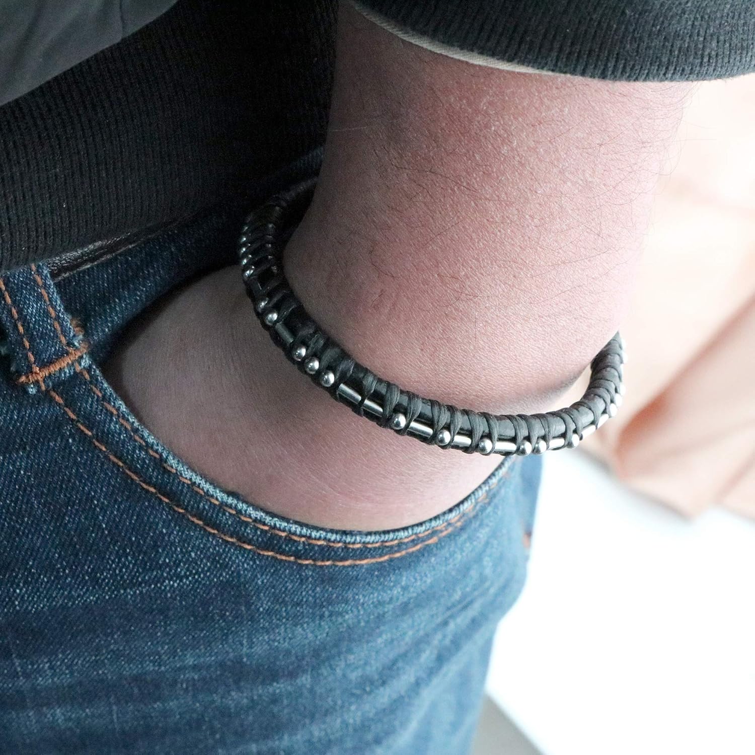 MEMGIFT Inspirational Gifts for Men Leather Morse Code Bracelets for Brother Boys Funny Christmas Birthday Gift for Boyfriend Sister Leather Jewelry Handmade Bangle Black: Jewelry