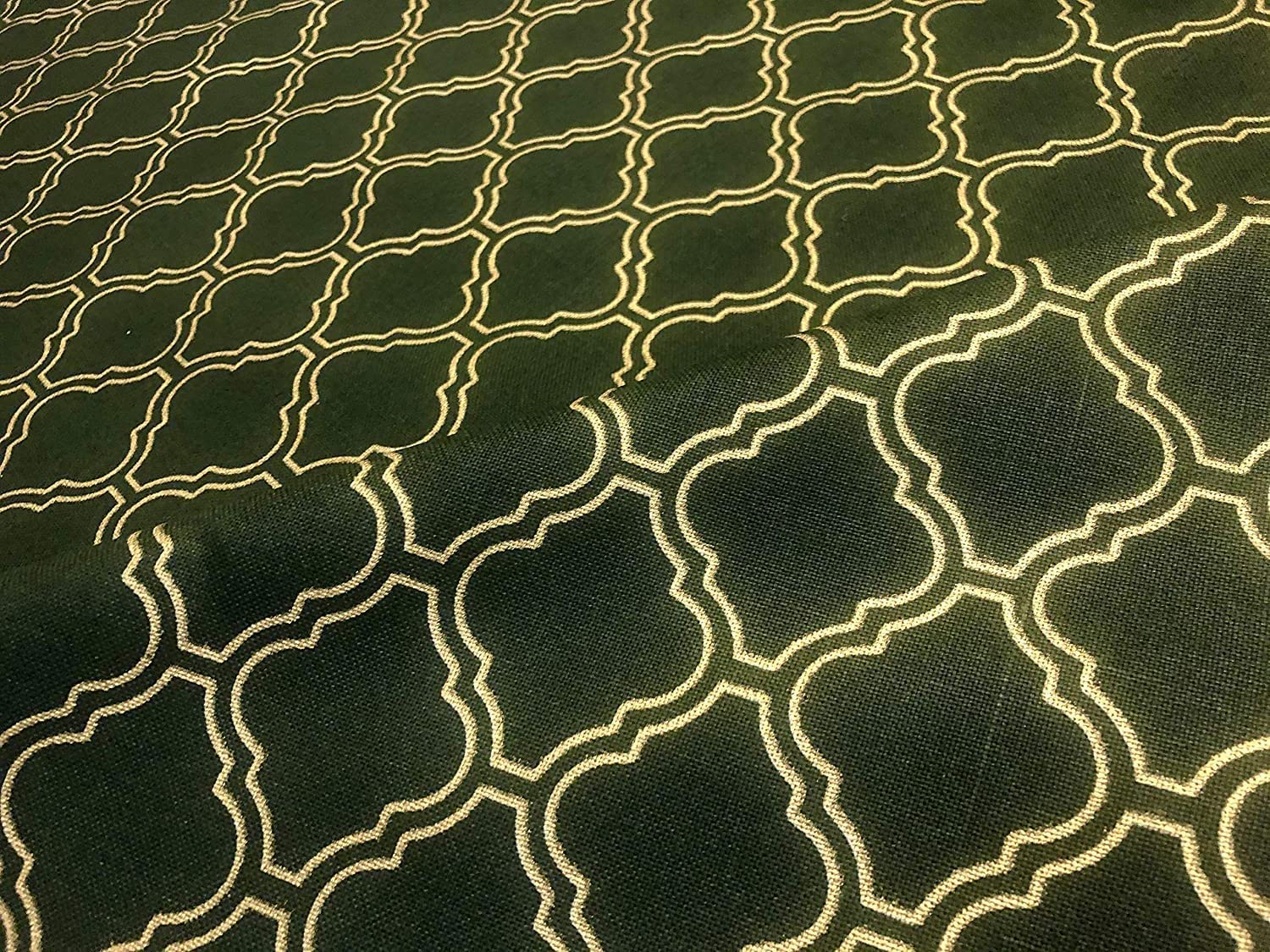 LushFabric Gold Moroccan Arabic Damask Fabric Home Decor Curtain Upholstery Material - 140cm Wide - Dark Green (1 METRE)