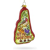 State of New Hampshire Symbols, USA Glass Christmas Ornament