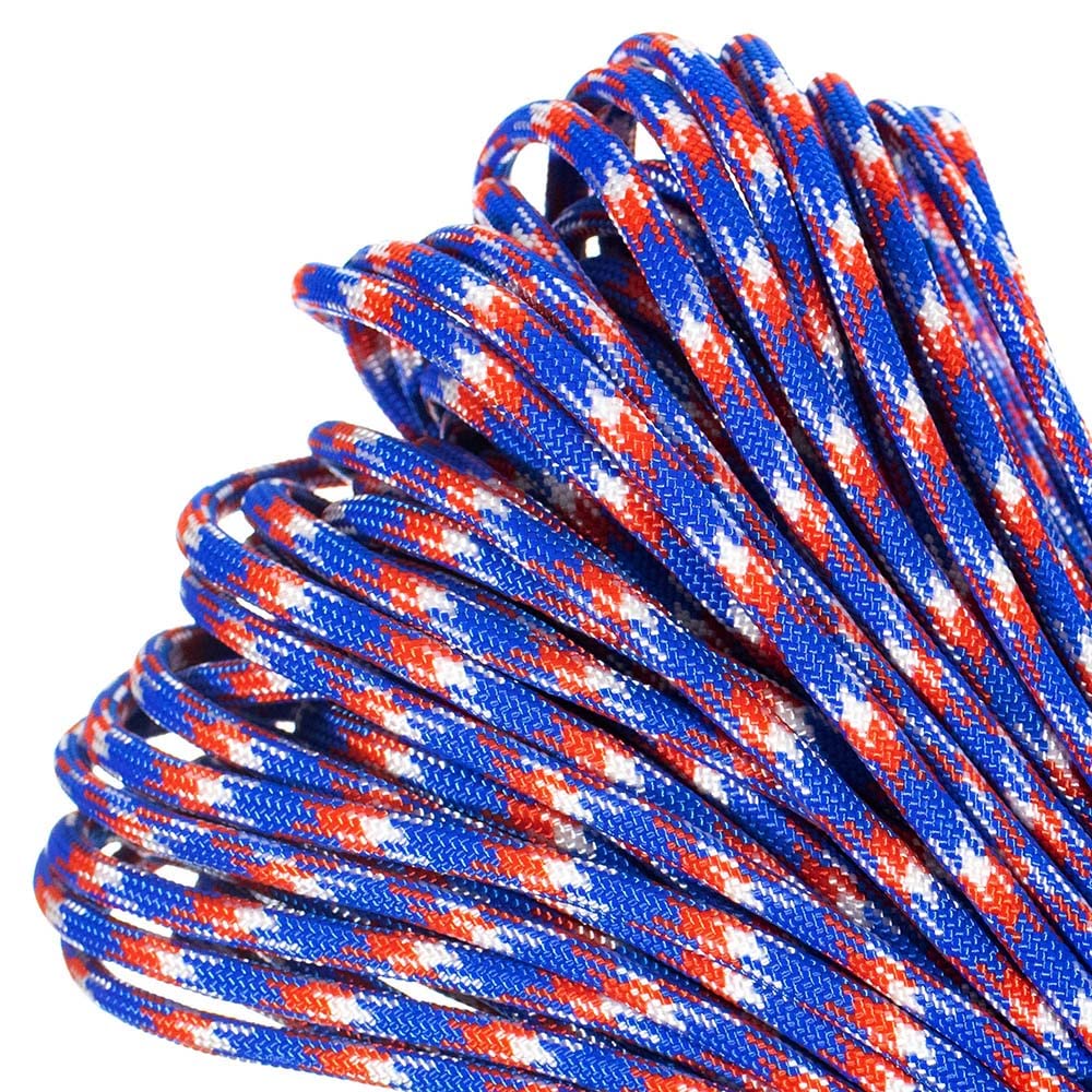 PARACORD PLANET 25 feet Mil-Spec Commercial Grade 550lb Type III Nylon Paracord Red White Blue Camo