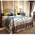 TUSEER Metal Bed Frame Full Size with Vintage Headboard and Footboard Platform Base Wrought Iron Double Bed Frame (Full, Antique Brown).