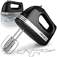 Mueller Electric Hand Mixer, 5 Speed 250W Turbo with Snap-On Storage Case and 4 Stainless Steel Accessories for Easy…