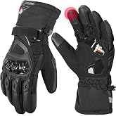KEMIMOTO Winter Motorcycle Gloves, CE Certified (EN 13594), Waterproof Rainproof Touchscreen Gloves with PVC Armor for ATV UTV Snowmobile, Black L
