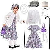 VORLITS 100 Days of School Costume Old Lady costume for kids Girls 100th Day of School for Girls Grandma Granny Dress up