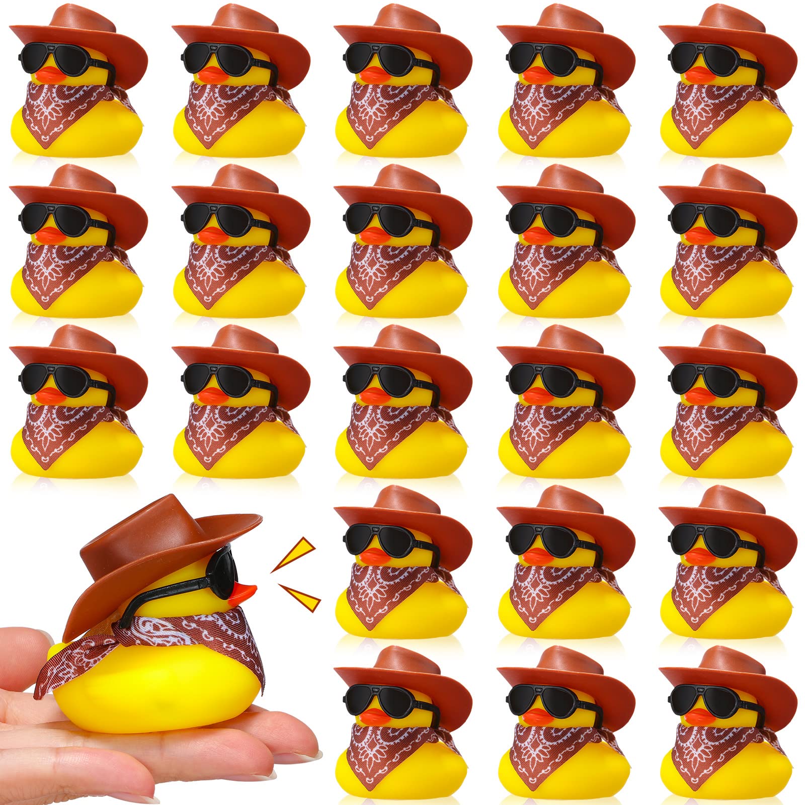 Photo 1 of 24 Set Cowboy Rubber Duck Mini Yellow Duckies Bath Party Toy Tiny Ducks Bathtub Toy with Cowboy Hat Paisley Bandanas Sunglasses for Summer Baby Shower Birthday Swimming Party Favor (Brown)