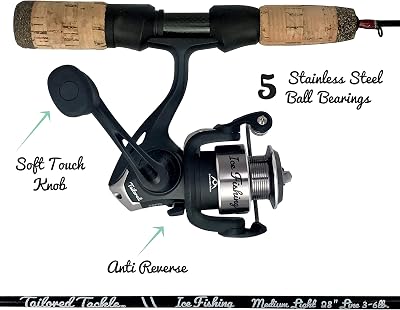 Tailored Tackle Ice Fishing Rod Reel Combo 28 in. Medium Light Fast Action Multi-Species Ice Fishing Pole Walleye Perch Panfish Bluegill Crappie