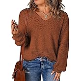 Eytino Womens Plus Size Sweater Casual Long Sleeve V Neck Crochet Knit Lightweight Pullover Sweater Tops(1X-5X)