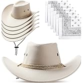 Zhanmai 12 Pcs Cowboy Hat and Bandana Cowboy Cowgirl Hats Bulk Western Party Costume Halloween Accessory